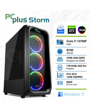 PCPLUS Storm i7-13700F 16GB 1TB NVMe SSD GeForce RTX 4070 DDR6X 12GB Windows 11 Home RGB gaming namizni računalnik