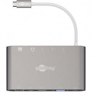 GOOBAY USB-C / RJ45 + HDMI + VGA + miniDP + 3x USB3.0 + 3,5mm + SD reža srebrn multi adapter / Dock