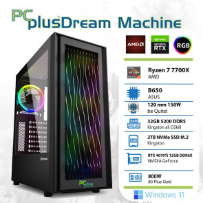 PCPLUS Dream Machine Ryzen 7 7700X 32GB 2TB NVMe SSD GeForce RTX 4070Ti 12GB Windows 11 Home gaming namizni računalnik 