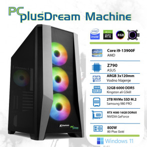 PCPLUS Dream Machine i9-13900F 32GB 2TB NVMe SSD GeForce RTX 4080 16GB Windows 11 Home vodno hlajenje gaming namizni računalnik