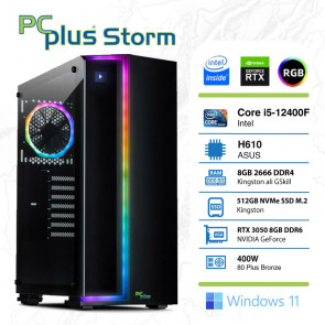 PCPLUS Storm i5-12400F 8GB 512GB NVMe SSD GeForce RTX 3050 8GB GDDR6 Windows 11 Home RGB gaming namizni računalnik