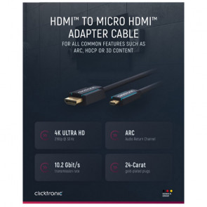 CLICKTRONIC HDMI na Micro HDMI HIGH SPEED z mrežno povezavo pozlačen 2 m kabel