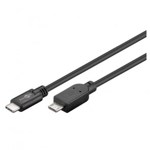 GOOBAY microUSB (Type B) / USB-C 1m črn prenos podatkov polnilni kabel