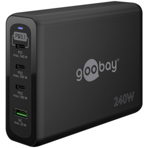 GOOBAY USB-C PD GaN Multi-Port 240W 4-Port GaN USB-C/USB-A črni polnilec